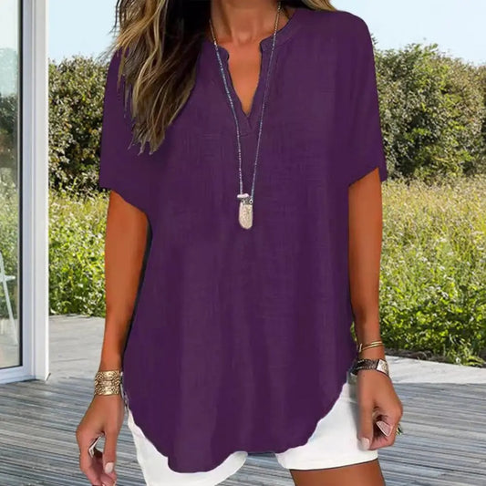Women’s Relaxed V-Neck Short Sleeve Longline Top