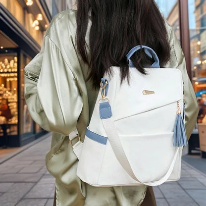 Colour-Contrast Soft Leather Anti-Theft Travel Backpack
