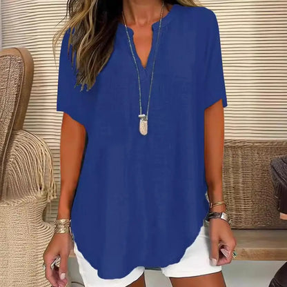 Women’s Relaxed V-Neck Short Sleeve Longline Top