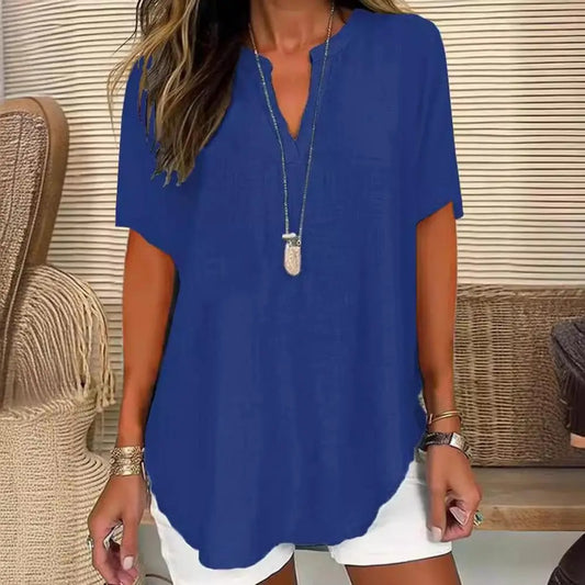 Women’s Relaxed V-Neck Short Sleeve Longline Top