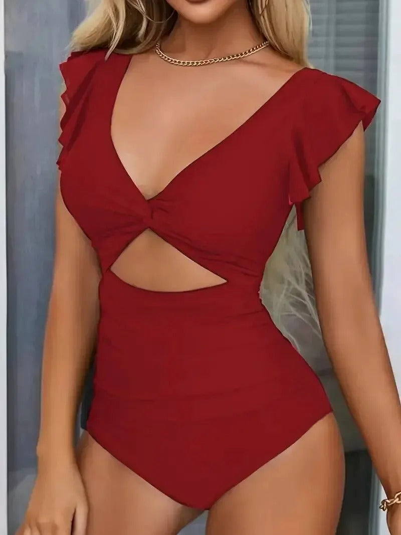 Women’s V-Neck Cut-Out Tummy Control One-Piece Swimsuit
