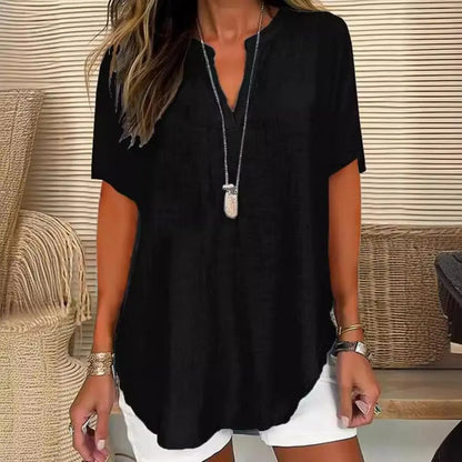 Women’s Relaxed V-Neck Short Sleeve Longline Top