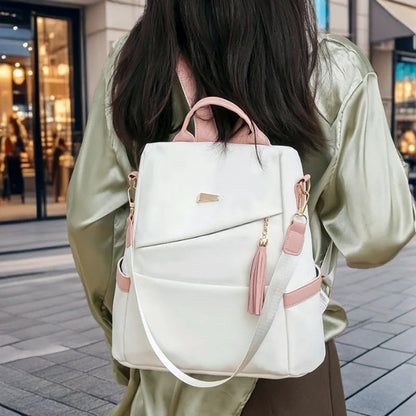 Colour-Contrast Soft Leather Anti-Theft Travel Backpack