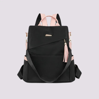 Colour-Contrast Soft Leather Anti-Theft Travel Backpack
