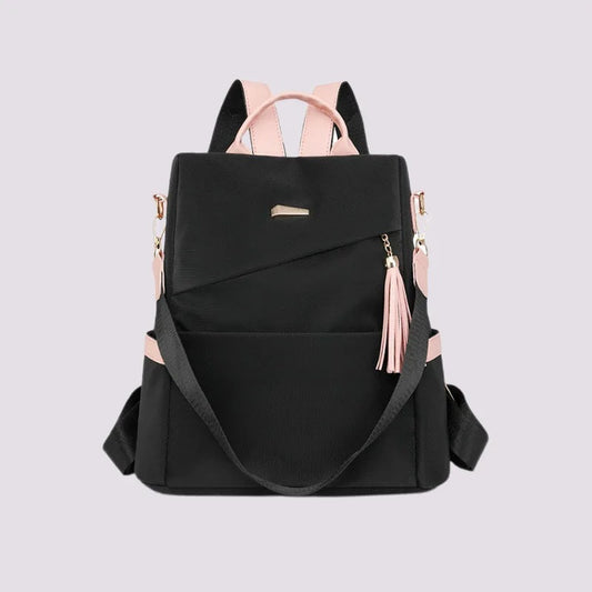 Colour-Contrast Soft Leather Anti-Theft Travel Backpack
