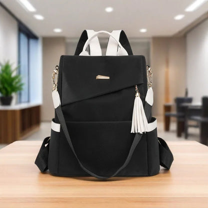 Colour-Contrast Soft Leather Anti-Theft Travel Backpack