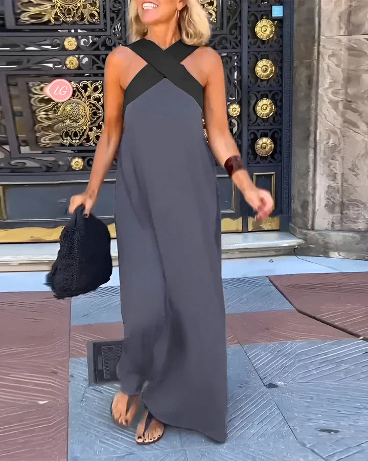 Women’s Cross-Neck Colour-Block Maxi Dress