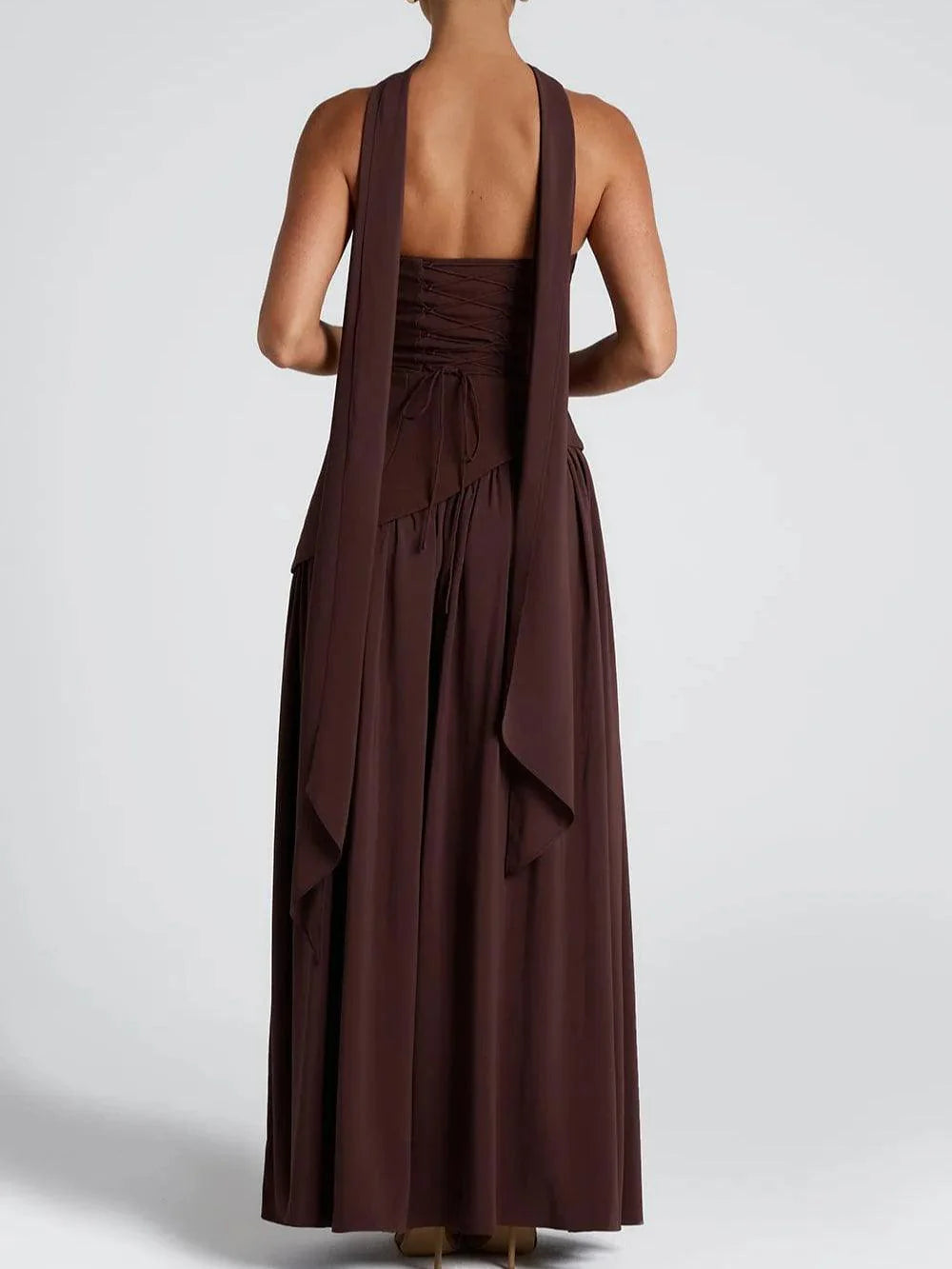 Women’s Strapless Ribbon-Scarf Split Maxi Dress