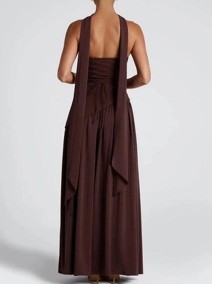 Women’s Strapless Ribbon-Scarf Split Maxi Dress
