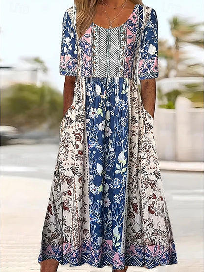 Women's elegant dress with boho print