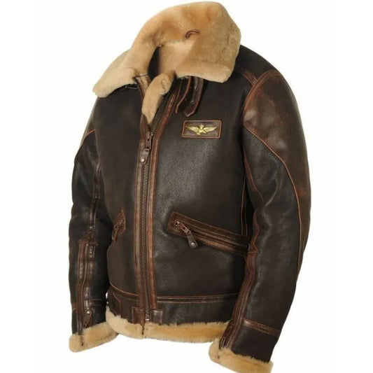 Men's Autumn & Winter Brown Lapel Zipper Pocket Leather-Look Jacket