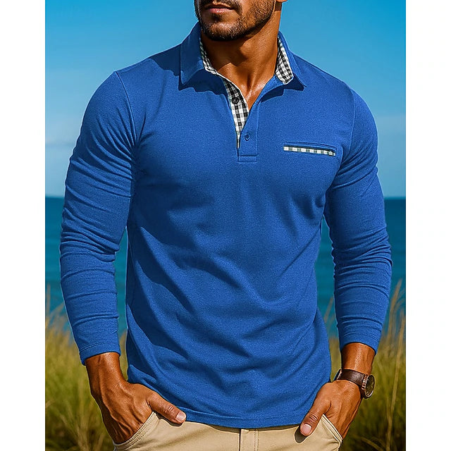 Men’s Contrast-Detail Slim Fit Long Sleeve Polo Shirt
