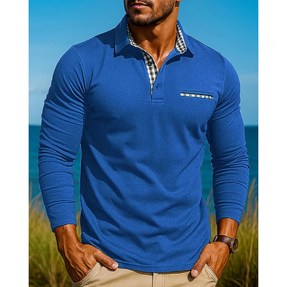 Men’s Contrast-Detail Slim Fit Long Sleeve Polo Shirt