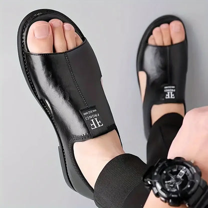 Men's Large Size Soft Leather-Look Breathable Outdoor Beach Sandals Slippers