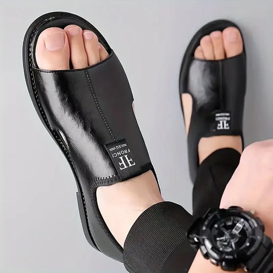 Men's Large Size Soft Leather-Look Breathable Outdoor Beach Sandals Slippers