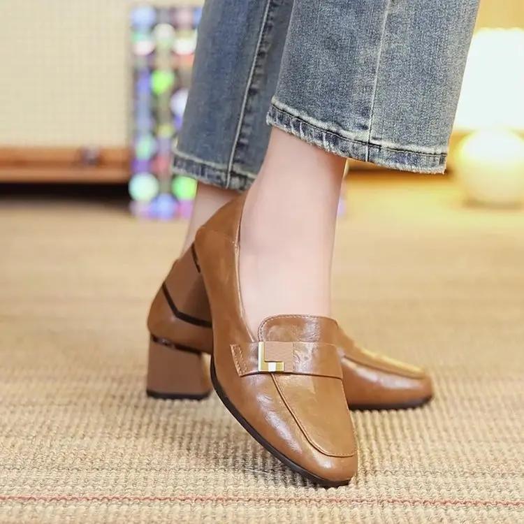 New Women's High-Heeled Round Toe Leather-Look Shoes