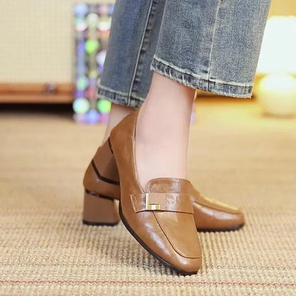 New Women's High-Heeled Round Toe Leather-Look Shoes