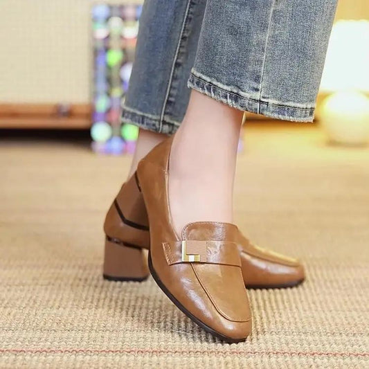 New Women's High-Heeled Round Toe Leather-Look Shoes