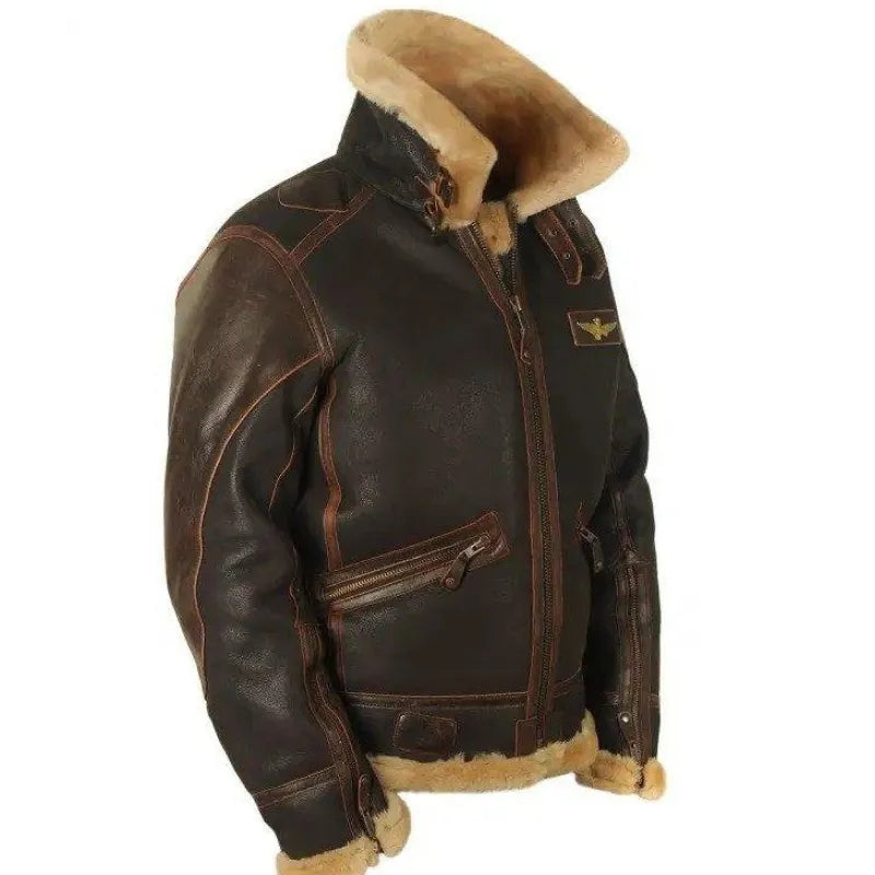 Men's Autumn & Winter Brown Lapel Zipper Pocket Leather-Look Jacket
