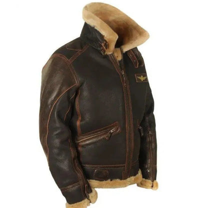 Men's Autumn & Winter Brown Lapel Zipper Pocket Leather-Look Jacket
