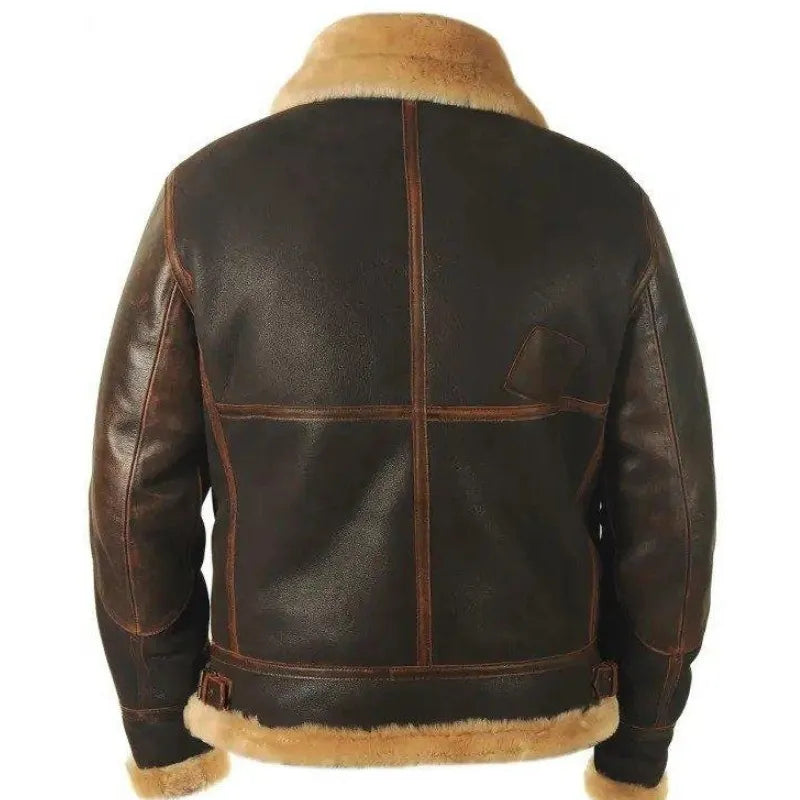 Men's Autumn & Winter Brown Lapel Zipper Pocket Leather-Look Jacket