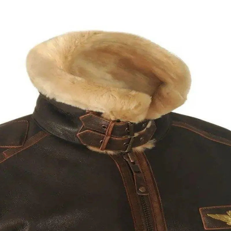 Men's Autumn & Winter Brown Lapel Zipper Pocket Leather-Look Jacket
