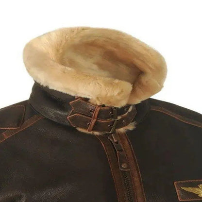 Men's Autumn & Winter Brown Lapel Zipper Pocket Leather-Look Jacket