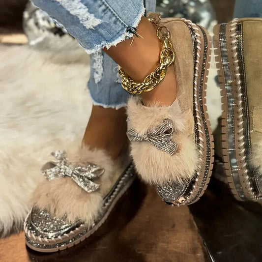 Women’s Crystal Bow Plush Comfort Loafers