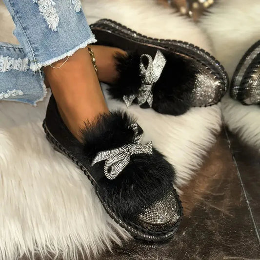 Women’s Crystal Bow Plush Comfort Loafers