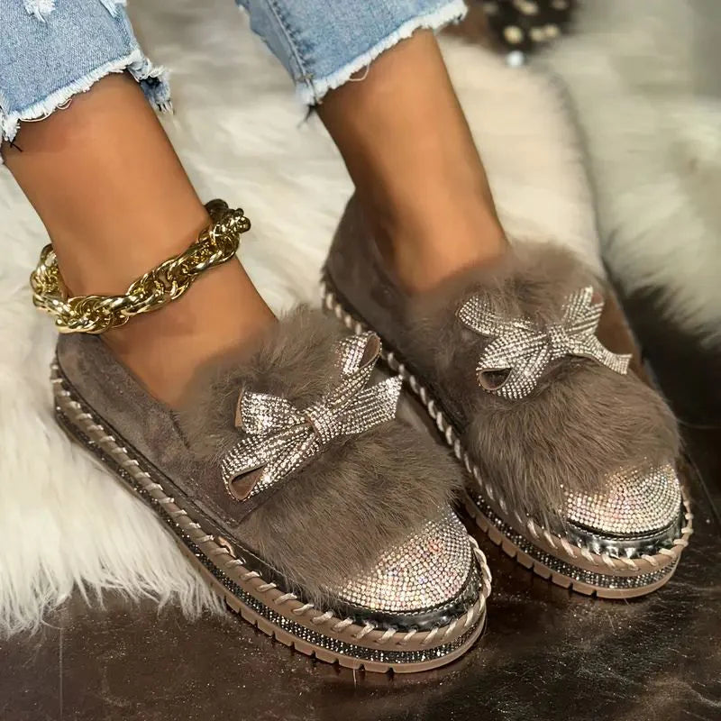 Women’s Crystal Bow Plush Comfort Loafers