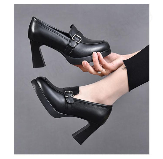 New Women's High Heeled Leather-Look Shoes With Thick Soles