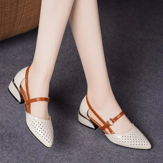 Elegant Leather-Look Hollow Sandals
