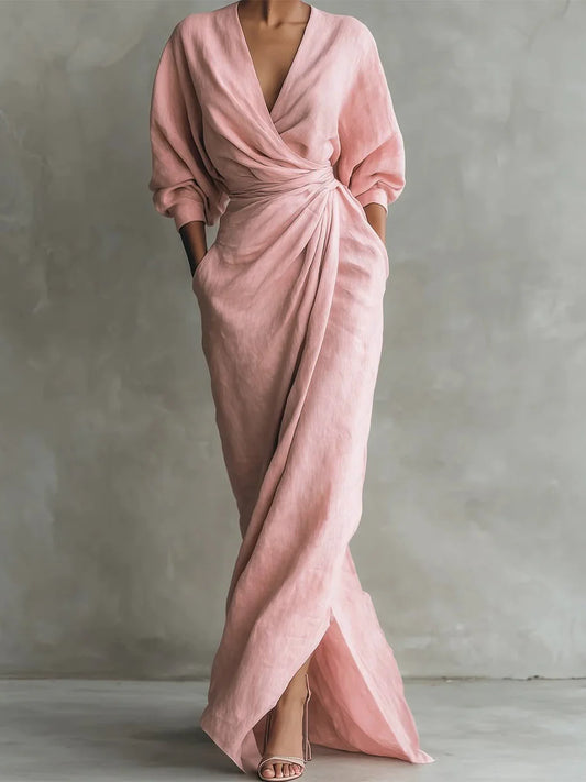 Women’s Linen Cotton Wrap Style Extra Long Dress