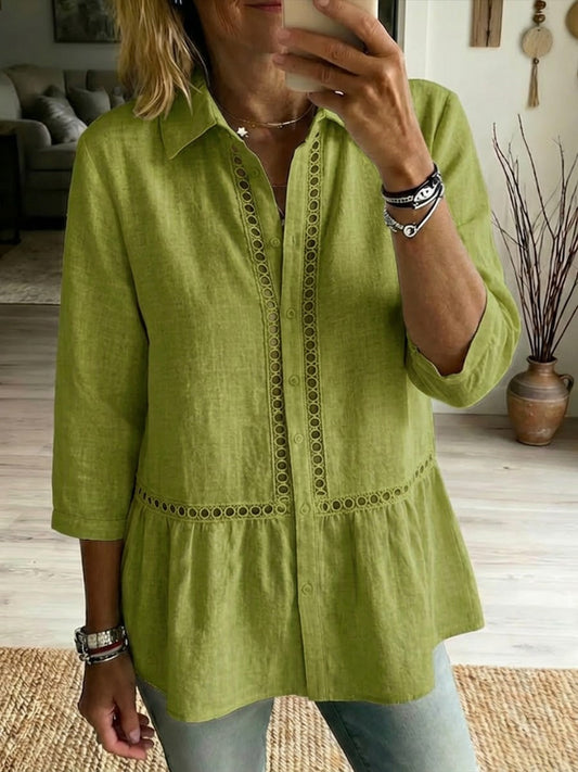Women’s Linen Cotton Openwork Button Shirt
