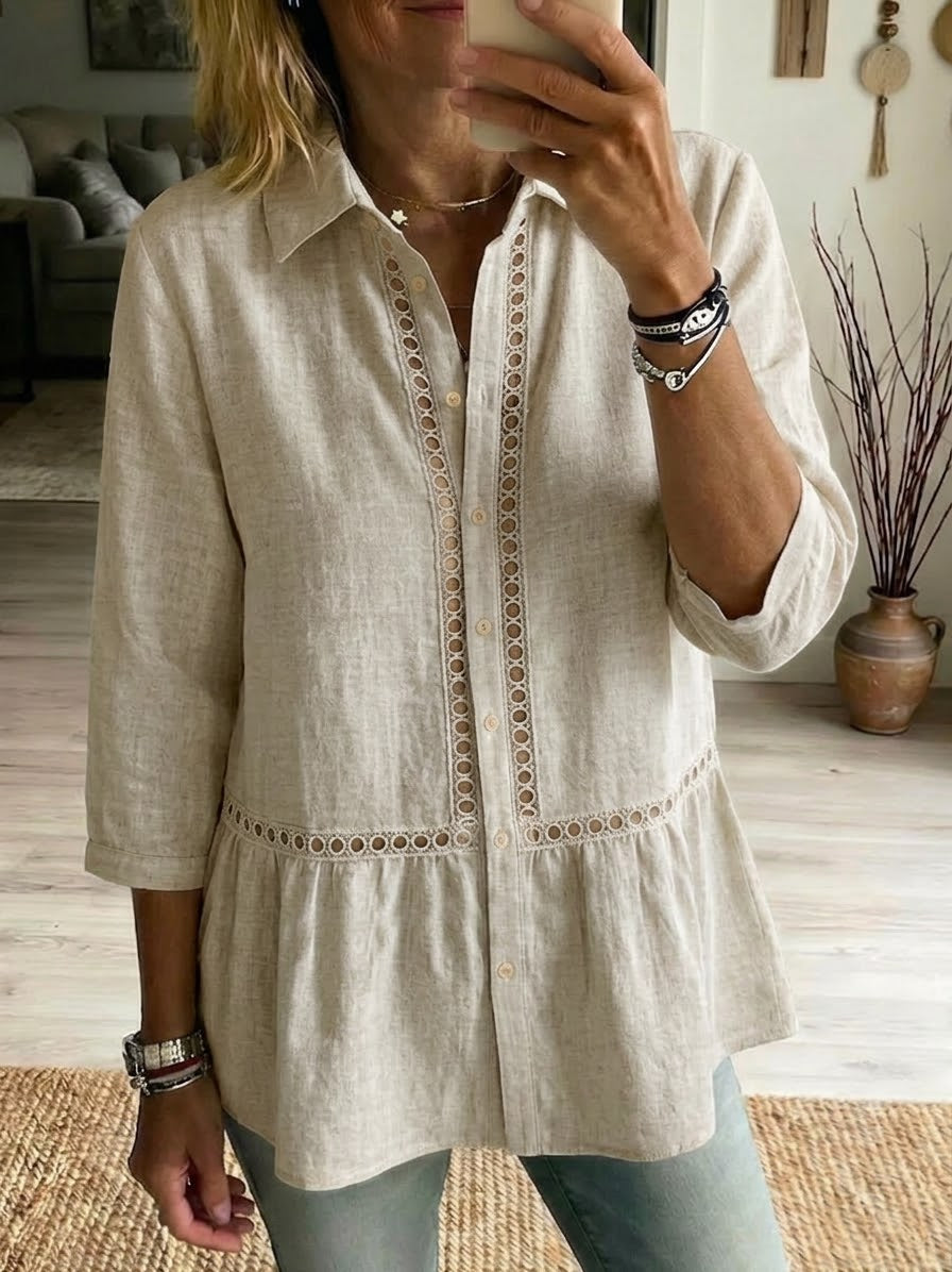 Women’s Linen Cotton Openwork Button Shirt