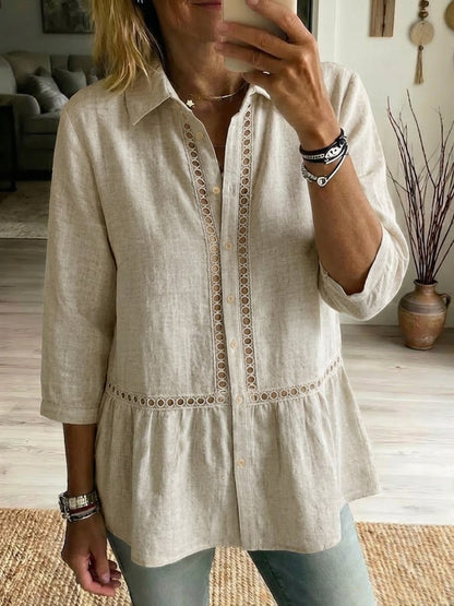 Women’s Linen Cotton Openwork Button Shirt