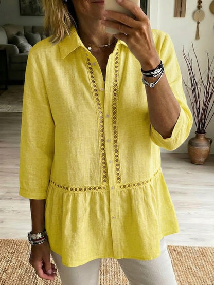 Women’s Linen Cotton Openwork Button Shirt