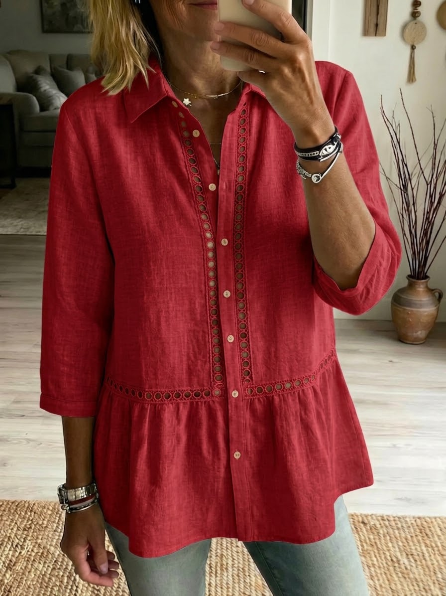 Women’s Linen Cotton Openwork Button Shirt