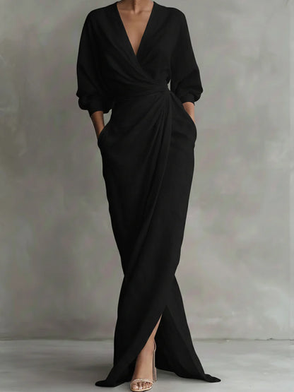 Women’s Linen Cotton Wrap Style Extra Long Dress