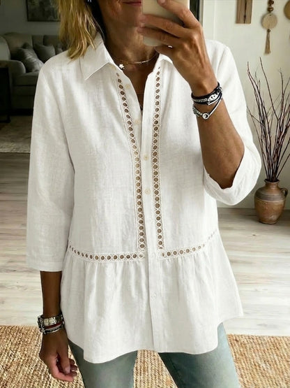 Women’s Linen Cotton Openwork Button Shirt