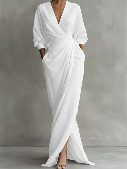 Women’s Linen Cotton Wrap Style Extra Long Dress
