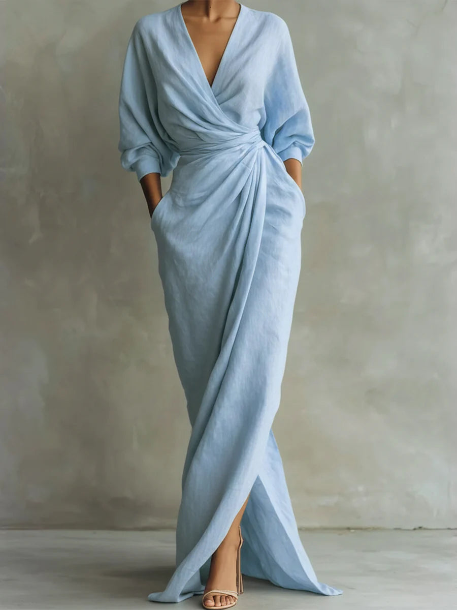 Women’s Linen Cotton Wrap Style Extra Long Dress