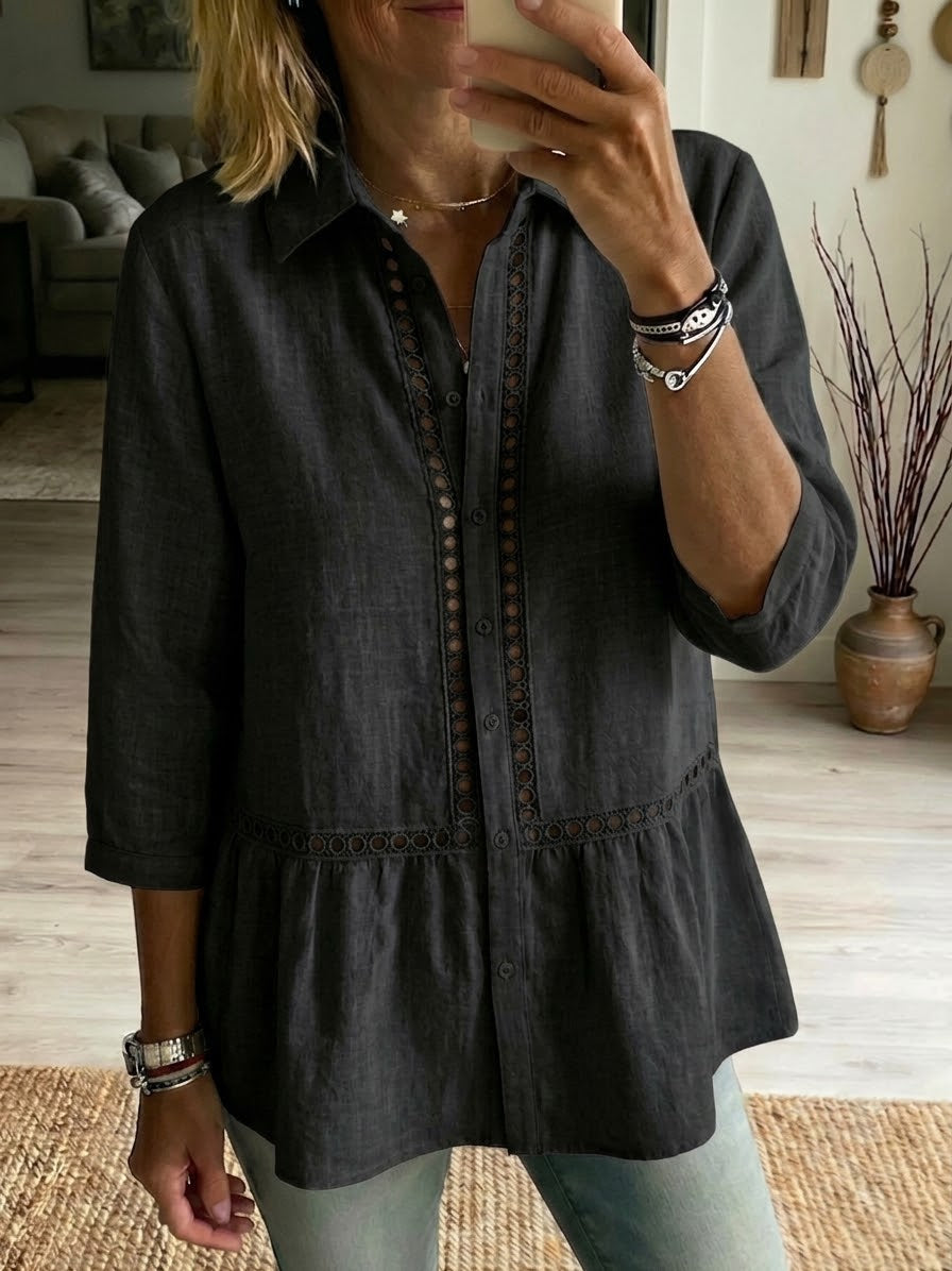 Women’s Linen Cotton Openwork Button Shirt