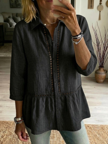 Women’s Linen Cotton Openwork Button Shirt
