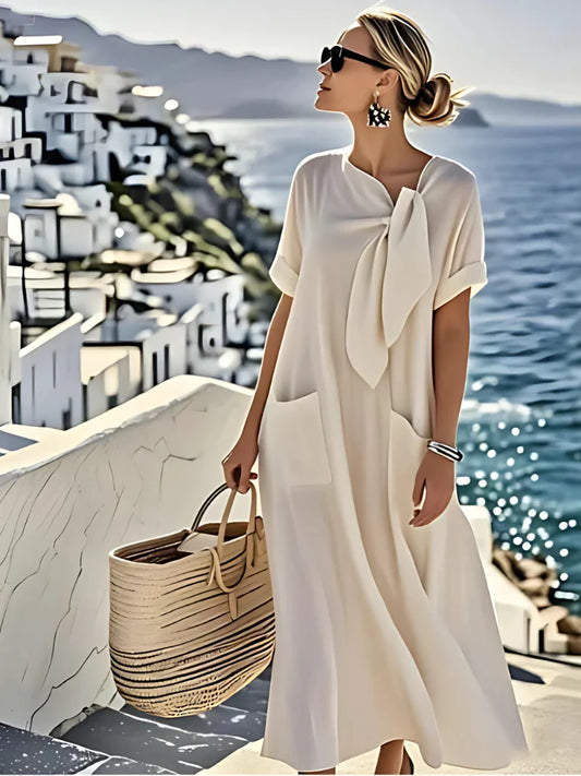 Elegant Tie-Neck Pocket Dress