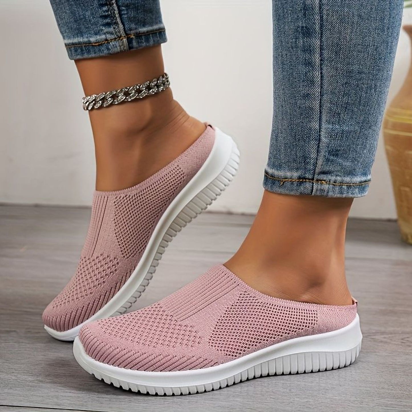 Women’s Breathable Knit Slip-On Walking Trainers
