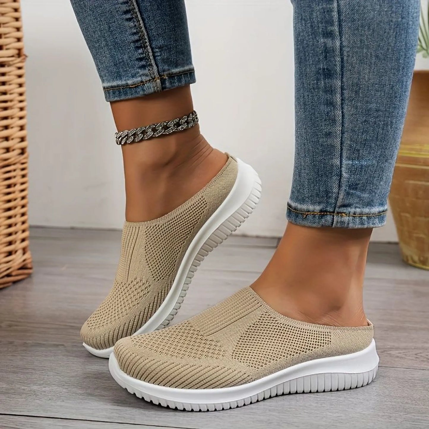 Women’s Breathable Knit Slip-On Walking Trainers