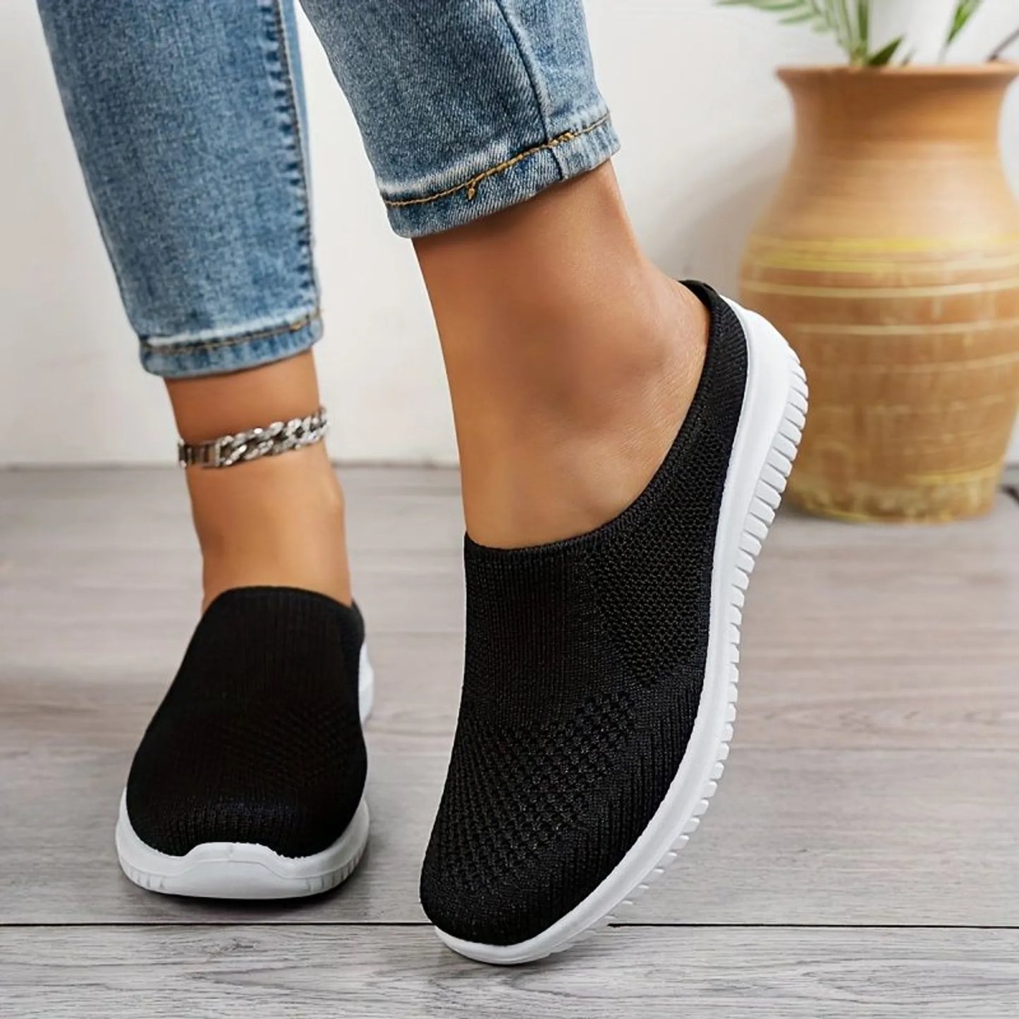 Women’s Breathable Knit Slip-On Walking Trainers