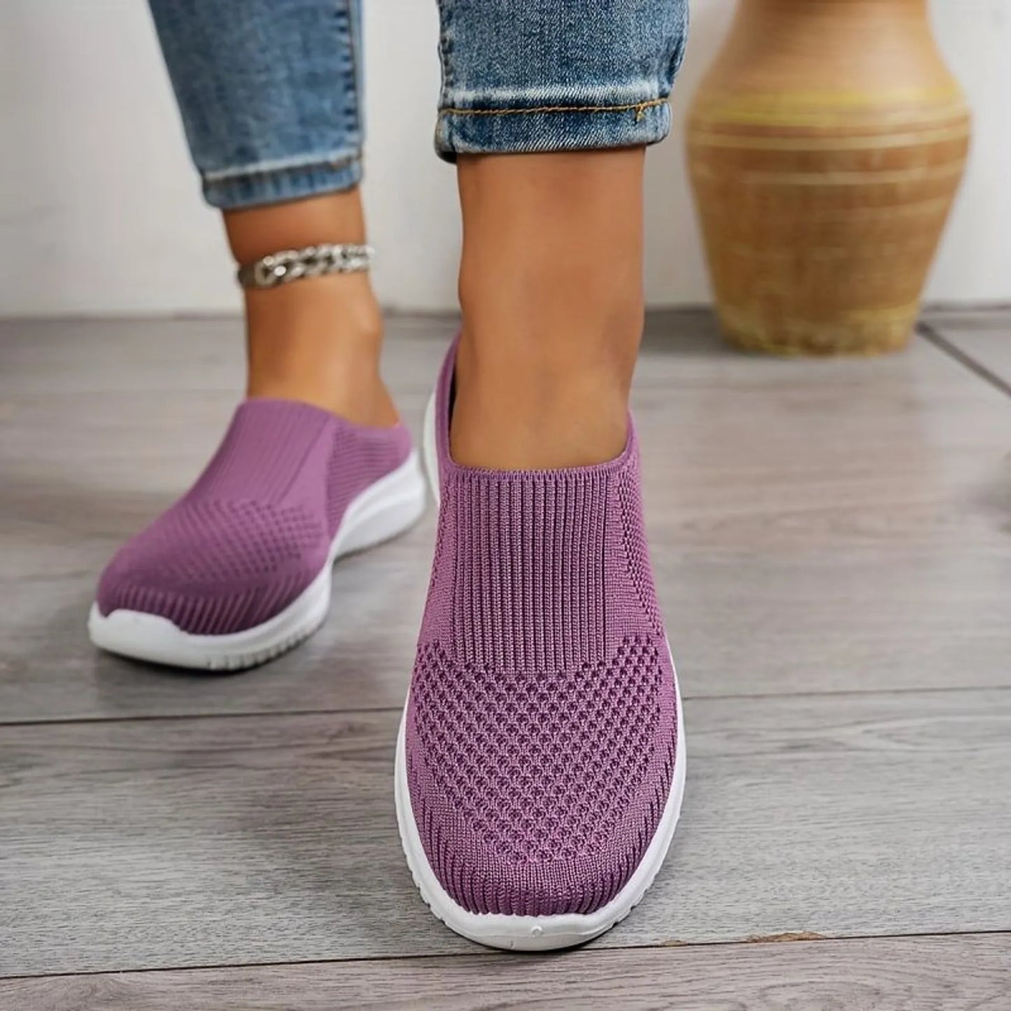 Women’s Breathable Knit Slip-On Walking Trainers