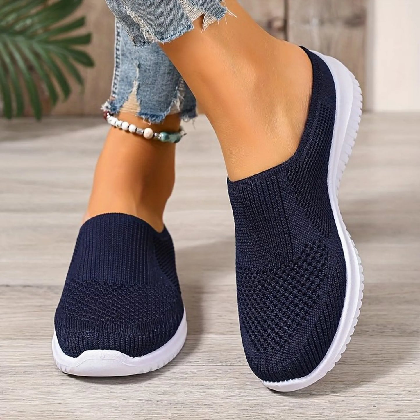 Women’s Breathable Knit Slip-On Walking Trainers